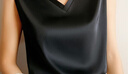 莫代爾夏季寬松顯瘦絲綢緞面無袖背心女V領(lǐng)西裝內(nèi)搭醋酸吊帶上衣打底衫 黑色 XL 125-140斤 曬單實拍圖