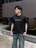 卡賓（CABBEEN）【純棉】新疆長絨棉短袖T恤男2024夏季新款老花滿印潮牌上衣 煤黑色01 L /175/50 曬單實拍圖