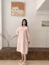 英氏（YEEHOO）孕婦純棉連衣裙可外穿雙層棉紗家居服吸汗透氣孕產(chǎn)婦睡衣 粉色（純棉  雙層棉紗） M【建議體重90-120斤】 曬單實(shí)拍圖