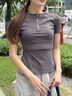百思絨瑜伽服短袖套裝女專業(yè)速干衣網(wǎng)紗運(yùn)動套裝夏季新款透氣跳繩健身服 灰色兩件套（墨灰褲） M 曬單實(shí)拍圖