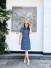 歌芭杉（GEBASHAN）品牌女裝復(fù)古藍(lán)色修身牛仔裙夏季時尚氣質(zhì)復(fù)古收腰顯瘦遮肚a字裙 氣質(zhì)蔚藍(lán)短袖 S 推薦80-95斤 曬單實(shí)拍圖