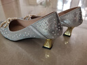 啄木鳥(niǎo)真皮尖頭高跟單鞋粗跟女水鉆春冬季新款中跟氣質(zhì)粗跟法式婚鞋單鞋 銀色 39 曬單實(shí)拍圖