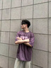 Cebrodz法國 短袖T恤男夏季潮牌美式重磅麂皮絨男生衣服寬松半袖體恤 烏梅紫色 L 曬單實拍圖