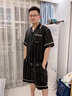 芬之伴睡衣男士夏季薄款冰絲短袖短褲條紋圖案青少年輕奢高檔大碼家居服 JF#4810瑾瑜墨 XL 175/XL碼（建議140-160斤） 曬單實拍圖