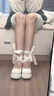 元蓓盈白色小皮鞋女夏季厚底瑪麗珍lo鞋交叉綁帶高跟鞋防水臺芭比鞋 米白色仙女 35 曬單實拍圖