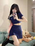 麓格立泳衣女夏日分體裙式兩件套日系小清新少女保守學(xué)生海邊度假沙灘溫 藏青分體泳衣 均碼 【建議70-120斤】 曬單實拍圖