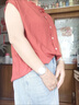 芬伶夏季棉麻上衣女t恤減齡高級感寬松遮肚洋氣大碼中年媽媽亞麻短袖 酒紅色-有色差 3XL 建議160-180斤 曬單實拍圖