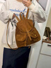 盛馳小眾復古麂皮絨雙肩包女旅游輕便2025秋冬新款百搭大容量通勤背包 咖啡色 無(wú)規格 曬單實(shí)拍圖