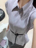 巷子里的話(huà)語(yǔ)紫色翻領(lǐng)小飛袖短袖襯衫2025夏新款防曬襯衣通勤設計上衣女 紫色 S 曬單實(shí)拍圖