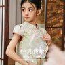 ASK JUNIOR國風新中式女童裙子2025夏旗袍連衣裙兒童提花公主裙 豆綠  150  曬單實拍圖