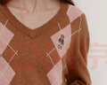Teenie Weenie小熊女裝簡(jiǎn)約時(shí)尚秋休閑通勤V領(lǐng)學(xué)院菱形格毛衣針織衫 卡其色 M 165 曬單實(shí)拍圖