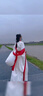 早秋漢服女新中式國風(fēng)改良古裝常學(xué)生齊胸對襟連衣裙子套裝鞠婧祎 白紅（全套） S 曬單實(shí)拍圖