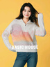 Basic House/百家好半拉鏈漸變拼接毛衣冬季設計感套頭落肩上衣女 白色 M 曬單實(shí)拍圖