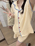 麓格立睡衣女款夏季短袖薄款可外穿2025新款高級感簡約黃格子家居服套裝 藍邊黃格子睡衣 L 曬單實拍圖