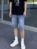 KILO METERS牛仔褲男2025夏季潮牌直筒彈力牛仔五分褲男KM男裝藍灰色28 曬單實拍圖