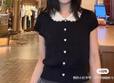 西町村屋（SETIROM）西町村屋學院少女娃娃領(lǐng)針織衫女夏季新款氣質(zhì)短袖小衫XAAB10300 藏青 均碼 曬單實拍圖