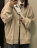 FSHE外套女春秋款2025年新款百搭小個子燈芯絨拼接美式復(fù)古棒球服夾克 杏色 [燈芯絨拼色雙層有里布] XL 120-135斤 曬單實拍圖