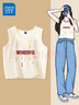 真維斯（Jeanswest）韓版吊帶背心女2025新款夏季外穿純棉寬松小個(gè)子遮副乳無(wú)袖t恤女 米色 奇妙流星 L 曬單實(shí)拍圖