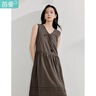 茵曼（INMAN）【商場同款】亞麻鏤空系帶連衣裙2025夏季女裝新品無袖長裙 咖啡色 XL 曬單實拍圖