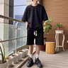 型楠宇胖子大碼短袖T恤運(yùn)動套裝男夏季天寬松休閑帥氣短袖短褲兩件套 TZ038黑色兩件套 4XL 建議190-210斤 曬單實拍圖