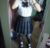 JIOESCJK制服jk套裝學(xué)院風(fēng)高腰百褶裙日系顯瘦短裙半身裙彈力收腰襯衫 白色短袖+碳灰短裙【套裝】 M 曬單實拍圖