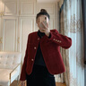 TKSY短款小香風(fēng)羽絨服女冬輕薄白鴨絨內(nèi)膽小個子羊毛外套紅色呢子大衣 酒紅色 S【體重88-95斤】 曬單實拍圖