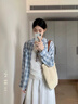 PMOG韓系松弛感格子襯衫女春夏季新款寬松慵懶風(fēng)長(zhǎng)袖襯衣外套休閑上衣 藍(lán)色格子 襯衣 L 建議105-115斤 曬單實(shí)拍圖