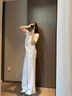 俞兆林（YUZHAOLIN）醋酸緞面闊腿褲女2025夏季新款水墨畫印花顯瘦高腰垂感直筒西裝褲 杏色常規(guī)款【單獨褲子】 M 曬單實拍圖