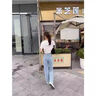 Khwfjas一線品牌復古藍窄版高腰直筒牛仔褲女2025夏寬松顯瘦百搭闊腿 淺藍色（長褲）【常規(guī)款】 XS 【體重:76-86斤】 曬單實拍圖