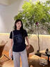 藏青色正肩短袖t恤女夏季美式復古設計感小眾修身顯瘦短款上衣ins 藏青色 M 曬單實(shí)拍圖