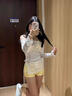 鉑吶苓泳衣女款分體三件套小清新星星印花甜美長(cháng)袖防曬平角沙灘游泳衣 泳衣三件套黃色星星印花 70-125斤 均碼 曬單實(shí)拍圖