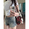 OTST小個(gè)子牛仔短褲女夏季2025新款高腰顯瘦韓系chic辣妹a字大碼熱褲 藍色  S 建議 85-100斤 曬單實(shí)拍圖