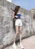 魯雅爾潮流百搭牛仔短褲女夏季新款高腰彈力寬松顯瘦闊腿a字外穿熱褲子 白色 M 曬單實(shí)拍圖