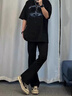 卡圖弛cra黑色美式微喇牛仔褲男女夏季高街vibe窄版顯瘦情侶直筒長(zhǎng)褲子 黑色 XL 曬單實(shí)拍圖