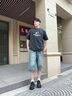 棉致牛仔褲男夏季美式復古拼接休閑褲男重磅寬松七分褲 淺藍色 XL 曬單實拍圖