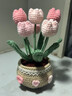 圣璃勾線(xiàn)手工編織花束材料包DIY郁金香盆栽鉤織自制永生花生日禮物 材料包粉色郁金香盆栽+工具 曬單實(shí)拍圖