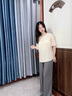 莫代爾25夏季新款睡衣女士莫代爾人棉套裝帶胸墊家居服短袖長褲簡(jiǎn)約休閑 Y149米白+949淺灰 L 95-115斤 曬單實(shí)拍圖