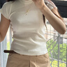 樂(lè)卡利針織短袖t恤上衣女夏季別致不規(guī)則修身顯瘦潮流圓領(lǐng)高級(jí)感 白色均碼  推薦125斤以內(nèi) 曬單實(shí)拍圖