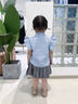MOKITOUL女童短袖襯衫學院風百褶裙套裝2025夏裝新款大童裝女孩jk兩件套裙 藍色套裝（高端禮盒包裝） 50 cm3 1 曬單實拍圖
