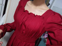 名芮珊訂婚衣服女胖妹妹夏季大碼法式方領(lǐng)紅色連衣裙女新款胖mm收腰顯瘦 紅色（春秋款） XL 建議120-140斤 曬單實(shí)拍圖