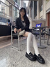 CAMILA KSENIA厚底樂(lè)福鞋女士2025新款夏季百搭鞋子時(shí)尚單鞋增高女鞋休閑小皮鞋 黑色 38 曬單實(shí)拍圖