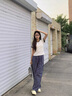 哈魯?shù)馅w露絲同款格子褲女2025夏季新款慵懶寬松顯瘦休閑直筒遛彎闊腿褲 藏青色 均碼 (105斤以內(nèi)） 曬單實(shí)拍圖