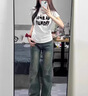 蘭戀淑正肩t恤女短袖夏季新款2025年潮流白色洋氣顯瘦甜美修身上衣百搭 黑色字母印花正肩短袖【白色】 M 【建議100斤以內(nèi)】 曬單實(shí)拍圖
