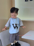 巴帝巴帝夏季純棉男童套裝嬰幼兒寶寶短袖t恤短褲休閑運動裝 黑色字母 90 曬單實拍圖