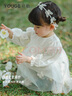 幼歌（YOUGE）女童夢幻小蝴蝶網(wǎng)紗連衣裙嬰幼兒輕薄浪漫蕾絲繡花裙子 米白 100 cm 曬單實拍圖