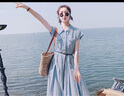 法式連衣裙女2025夏季新款氣質(zhì)襯衫裙子夏天學生小個子長裙6858 藍色 M 【100-110斤】 曬單實拍圖