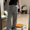 森馬（Semir）森柔牛仔牛仔褲女涼感闊腿褲25夏季拖地褲顯腿長(cháng)褲子 牛仔淺灰28201 L 曬單實(shí)拍圖