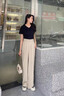皮爾卡丹(pierre cardin）米白色軟牛仔直筒褲女2025夏新薄款純棉休閑褲百搭顯瘦窄版闊腿褲 卡其色 31 /XL 136-145斤 曬單實拍圖