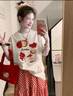 純棉重磅圓領紅色蘋果短袖t恤女夏季新款寬松設計感半袖印花上衣 白色【常規(guī)純棉】 M 曬單實拍圖