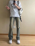 靖颯美式微喇牛仔褲男夏季新款小個(gè)子顯高直筒褲垂感寬松百搭喇叭褲子 淺藍色 XL 曬單實(shí)拍圖